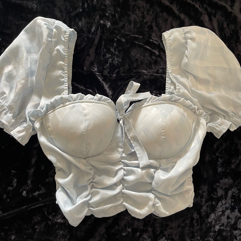Puff corset baby blue top